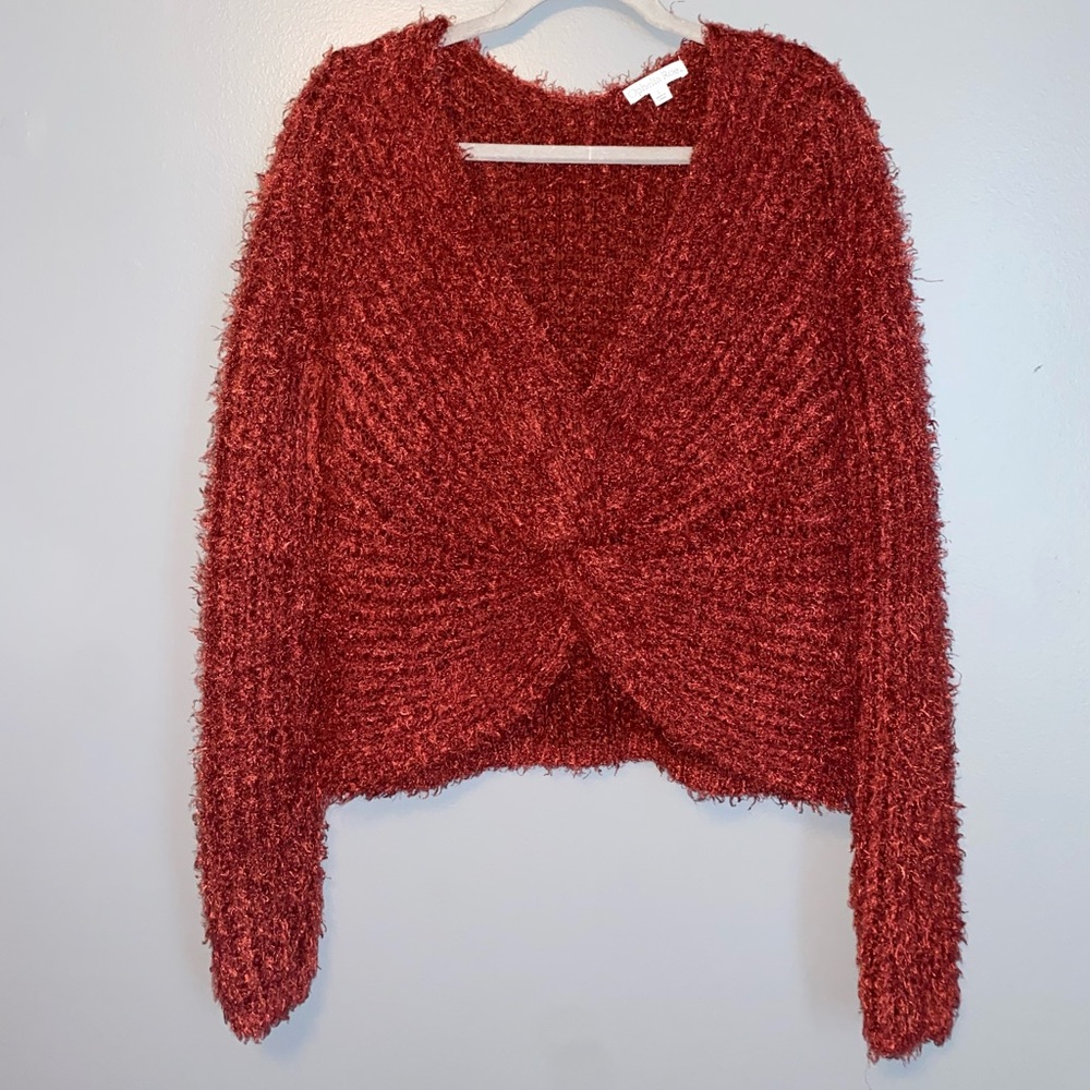 maroon fluffy sweater